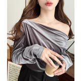 チャコールグレー | オフショルドレープシャイニーベロアプルオーバー(ドレープネック ドレープカットソ… | moment+