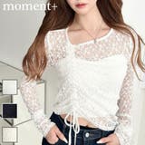 アシンメトリードロスト長袖ストレッチレーストップス | moment+ | 詳細画像1