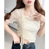 ナチュラル | \ストレット素材で楽ちん♪/アシンメトリードロスト半袖ストレッチレーストップス | moment+