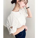 オフホワイト | 袖ハートホールリボン半袖Tシャツ | moment+