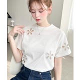 オフホワイト | フラワー刺繍半袖Tシャツ | moment+