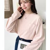 ピンク | ワンポイント刺繍ポケットロンT | moment+