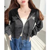 裏毛ショート丈ロゴ刺繍ジップアップパーカー | moment+ | 詳細画像15 