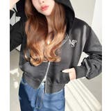 裏毛ショート丈ロゴ刺繍ジップアップパーカー | moment+ | 詳細画像17 