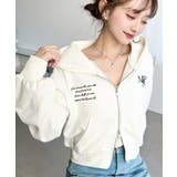 裏毛ショート丈ロゴ刺繍ジップアップパーカー | moment+ | 詳細画像2 