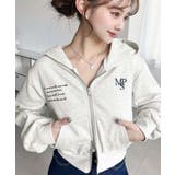 裏毛ショート丈ロゴ刺繍ジップアップパーカー | moment+ | 詳細画像22 