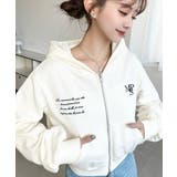 裏毛ショート丈ロゴ刺繍ジップアップパーカー | moment+ | 詳細画像4 