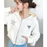 裏毛ショート丈ロゴ刺繍ジップアップパーカー | moment+ | 詳細画像5 