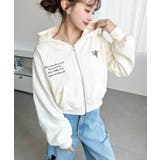 裏毛ショート丈ロゴ刺繍ジップアップパーカー | moment+ | 詳細画像7 