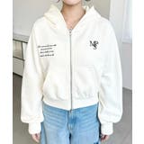 裏毛ショート丈ロゴ刺繍ジップアップパーカー | moment+ | 詳細画像8 