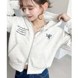 オートミール | 裏毛ショート丈ロゴ刺繍ジップアップパーカー | moment+