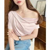 ピンク | フレンチスリーブワンショルドレープカットソー | moment+