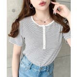 オフホワイト | \カジュアルTの定番!/ヘンリーネックボーダー半袖Tシャツ | moment+