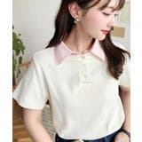 ナチュラル | バイカラーデザイン半袖ポロカットソー | moment+