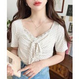 ドットプリントフロントレースギャザーリボントップス | moment+ | 詳細画像1