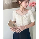 ドットプリントフロントレースギャザーリボントップス | moment+ | 詳細画像10