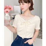 ドットプリントフロントレースギャザーリボントップス | moment+ | 詳細画像11