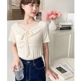 ドットプリントフロントレースギャザーリボントップス | moment+ | 詳細画像12