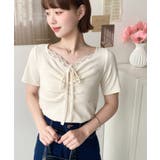 ドットプリントフロントレースギャザーリボントップス | moment+ | 詳細画像13