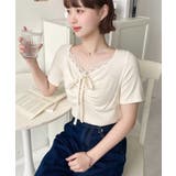 ドットプリントフロントレースギャザーリボントップス | moment+ | 詳細画像15