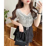 ドットプリントフロントレースギャザーリボントップス | moment+ | 詳細画像16