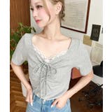 ドットプリントフロントレースギャザーリボントップス | moment+ | 詳細画像21