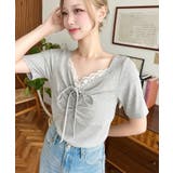 ドットプリントフロントレースギャザーリボントップス | moment+ | 詳細画像25