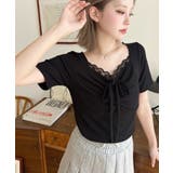 ドットプリントフロントレースギャザーリボントップス | moment+ | 詳細画像28