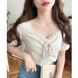 ドットプリントフロントレースギャザーリボントップス | moment+ | 詳細画像30