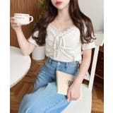 ドットプリントフロントレースギャザーリボントップス | moment+ | 詳細画像31