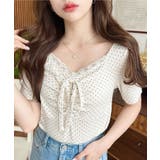 ドットプリントフロントレースギャザーリボントップス | moment+ | 詳細画像32