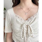 ドットプリントフロントレースギャザーリボントップス | moment+ | 詳細画像34