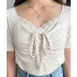 ドットプリントフロントレースギャザーリボントップス | moment+ | 詳細画像35