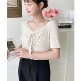 ドットプリントフロントレースギャザーリボントップス | moment+ | 詳細画像38