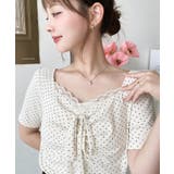 ドットプリントフロントレースギャザーリボントップス | moment+ | 詳細画像39