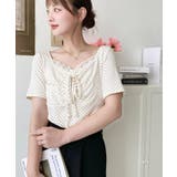 ドットプリントフロントレースギャザーリボントップス | moment+ | 詳細画像41