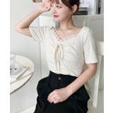 ドットプリントフロントレースギャザーリボントップス | moment+ | 詳細画像42