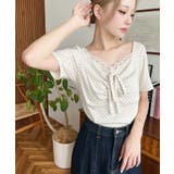 ドットプリントフロントレースギャザーリボントップス | moment+ | 詳細画像45