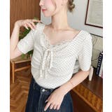 ドットプリントフロントレースギャザーリボントップス | moment+ | 詳細画像46