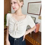 ドットプリントフロントレースギャザーリボントップス | moment+ | 詳細画像47