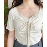 ドットプリントフロントレースギャザーリボントップス | moment+ | 詳細画像5