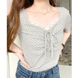 ドットプリントフロントレースギャザーリボントップス | moment+ | 詳細画像50