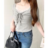 ドットプリントフロントレースギャザーリボントップス | moment+ | 詳細画像51