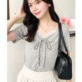 ドットプリントフロントレースギャザーリボントップス | moment+ | 詳細画像54