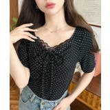 ドットプリントフロントレースギャザーリボントップス | moment+ | 詳細画像58