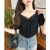 ドットプリントフロントレースギャザーリボントップス | moment+ | 詳細画像59