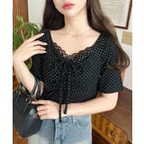 ドットプリントフロントレースギャザーリボントップス | moment+ | 詳細画像60