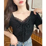 ドットプリントフロントレースギャザーリボントップス | moment+ | 詳細画像62