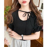 ブラック | ドットプリントテレコリブバレエコアパフスリーブカットソー | moment+
