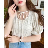 アイボリー | ドットプリントテレコリブバレエコアパフスリーブカットソー | moment+